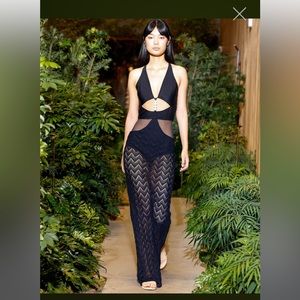 Black crochet beach dress with stone detail